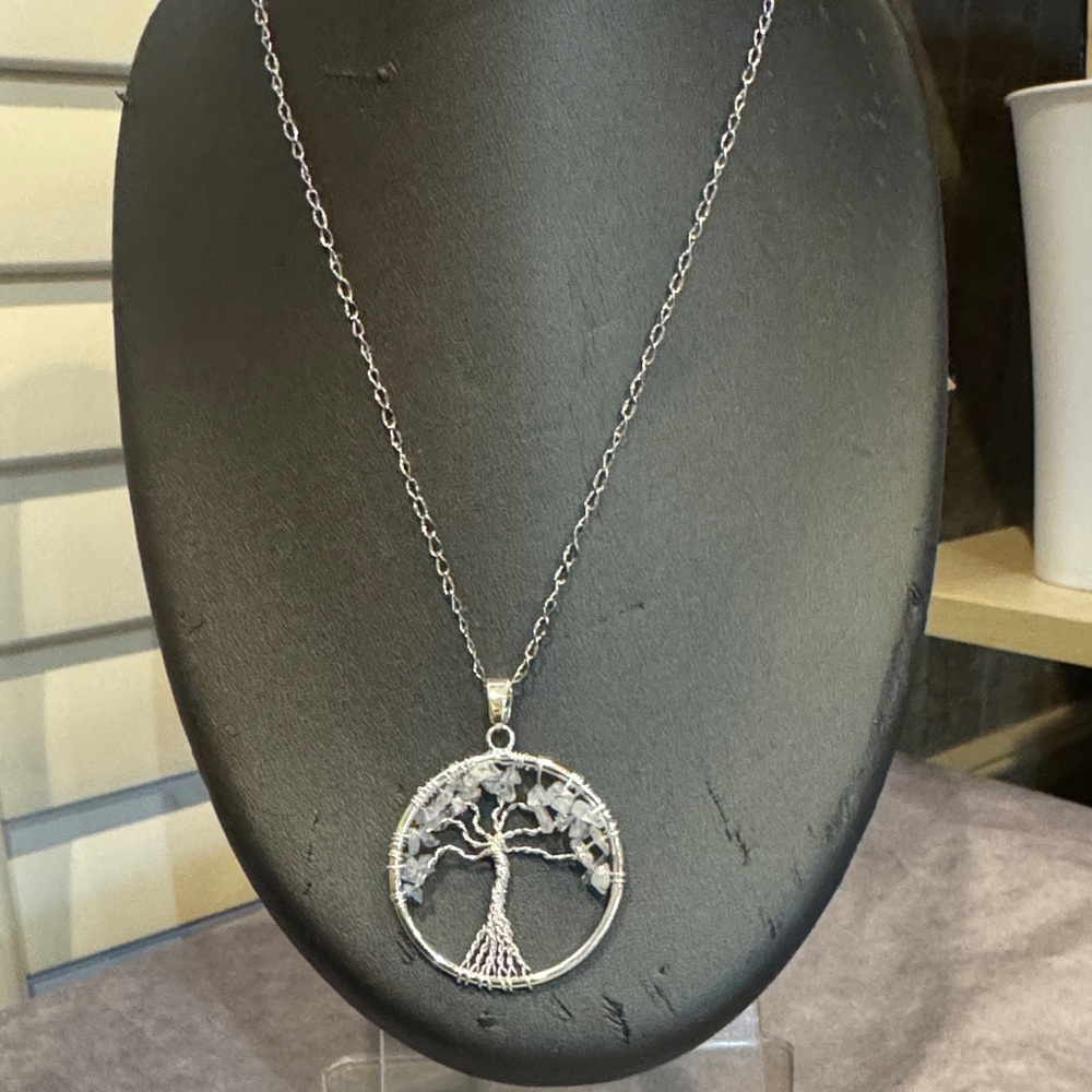 Kalifano Las Vegas Aquamarine Purify Silver Tone Tree of Life Pendant Necklace